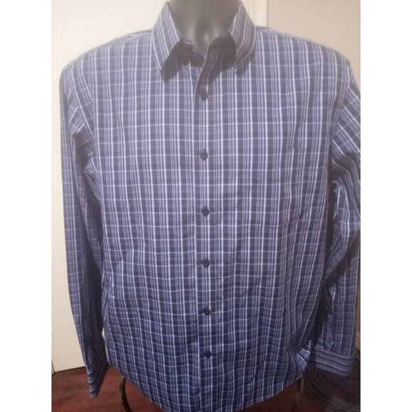 Untuckit Shirt Mens Medium M Blue Plaid Button Up Wrinkle Free Romorantin Cotton - Picture 1 of 12
